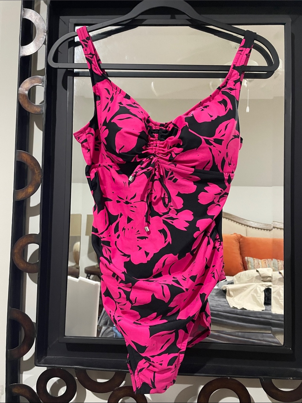 Aqua Green Pink and Black Floral One-Piece